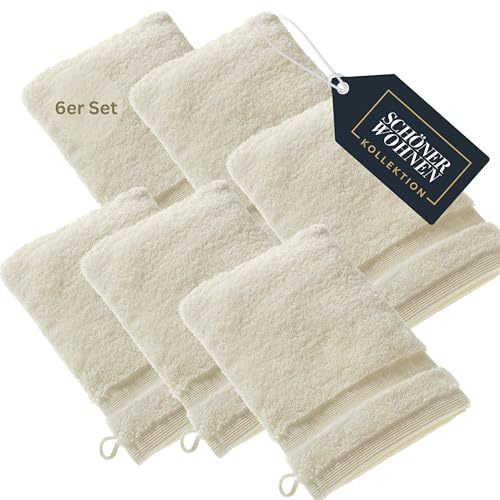 SCHÖNER WOHNEN 6er Set Premium Frottee Waschhandschuh Baby 16x21 - saugstark 500g/m² - Luxus Waschlappen Weiß - 100% Baumwolle - flauschig für Kinder Körper - Handtuch-Set kombinierbar - Öko-Tex