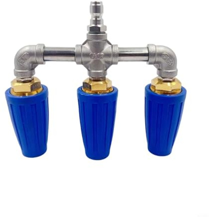 CashMuch Stainless Steel Triple Turbo Nozzle for Pressure Washer, 360° Rotating Dual Spray, 1/4 Inch Quick Connect Fitting(blue)