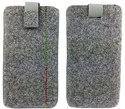 handy-point 5,0'' Filztasche Tasche Hülle aus Filz für Samsung, iPhone, Sony, Lenovo Moto, Huawei, Alcatel, Gigaset, Medion, Neffos, Geräte mit Max.14,2x7,3xx1cm (Grau mit Naht)