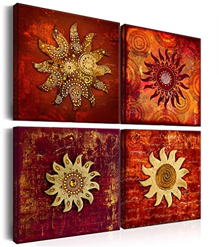 decomonkey Bilder Set Abstrakt Sonne 4 Teilig- jedes Teil 20x20 cm | Leinwandbilder Bild auf Leinwand Vlies Wandbild Kunstdruck Wanddeko Wand Wohnzimmer Wanddekoration Deko Kunst