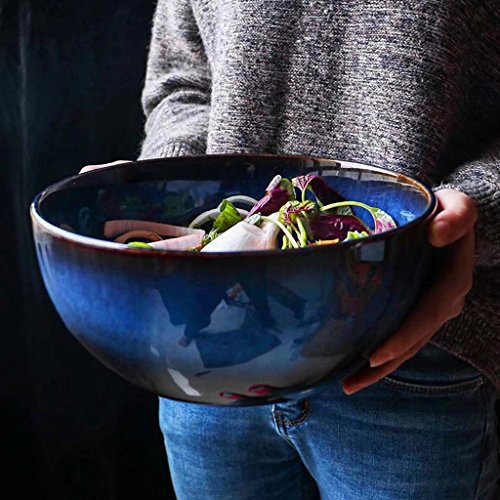 ZHAO SHOP-9in Fruit Salad Pottery Bowl Large Thickening Ceramic for Restaurant Home Bowl Soup (Blue 2.4L)