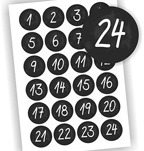 24 Aufkleber Adventskalender Fest Weihnachten schwarz Tafel Aufkleber Sticker Zahlen #3