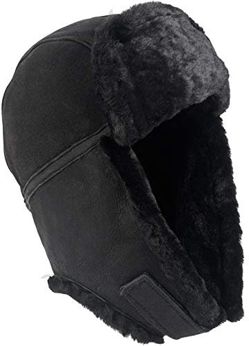 Harrys-Collection Damen Herren Pilotmütze Fliegermütze aus feinstem Merino Lammfell 3 Farben, Kopfgröße:M, Farben:schwarz