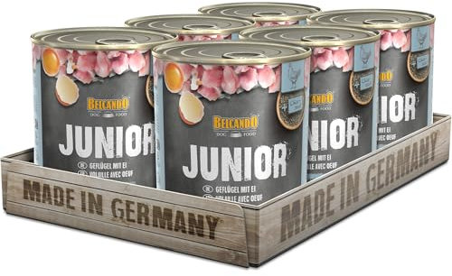 BELCANDO Nassfutter für Hunde, Junior Geflügel mit Ei, 6X 800g Dose, Hundefutter nass, für alle Rassen, Made in Germany