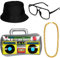 meekoo Hip Hop Kostüm Kit, Aufblasbare Boom Box Eimer Hut Sonnenbrille Gold Kette 80er/ 90er Rapper Zubehör (Schwarz)