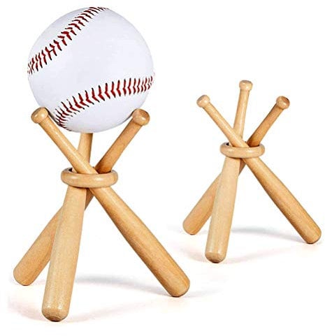 Vankcp 2 Set Baseballständer Ständer Ständer Ständer Baseballschläger Halter mit Holz-Baseballschlägern, 3 Mini-Schläger und Holzkreisen