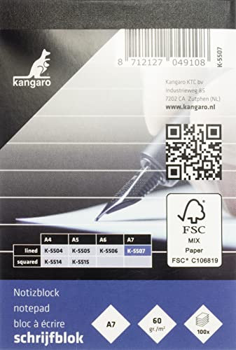 Kangaro Notizblock A7 liniert 60grs 100 Blatt K-5507 7x10.5x0.9