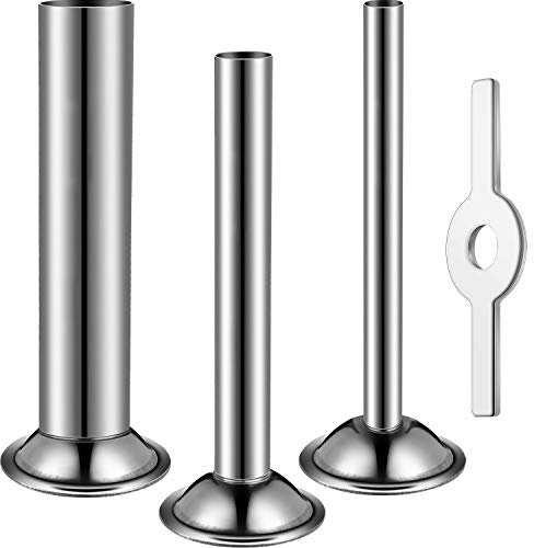 Mudder 4 Pieces Sausage Stuffer Kit 3 Different Sizes Stuffing Tubes Stainless Steel Grinder Stuffer Tubes with Sausage Stuffer Ring for Size 5 Meat Grinder Food Grinder Sausage Maker Kit