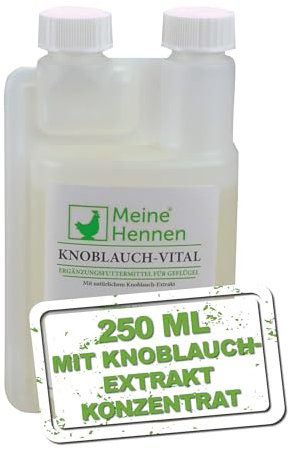 Meine Hennen Knoblauch Vital 250 ml, Ergänzungsfuttermittel aus Knoblauch und Zwiebeln. Für Hühner, Tauben und Wachteln zur Unterstützung der Atemwege, der Darmfunktion, MHD 02.2025