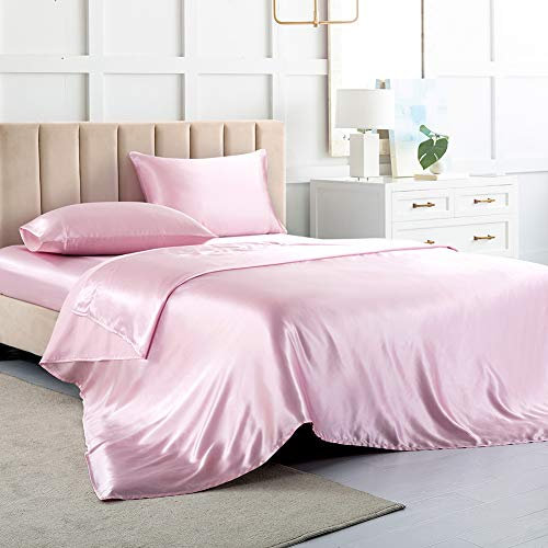 Luxbedding Satin-Bettlaken, Queen-Size-Bettlaken, 4-teilig, seidiges Bettlaken-Set mit 1 tiefen Spannbetttuch, 1 Bettlaken, 2 Kissenbezüge