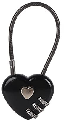 WNSC Cadenas à Code Portable à Verrouillage à Combinaison à 3 Chiffres, Cadenas de Couple Durable en Forme de Coeur, boîte à Bijoux Hall Locker pour Bagages de Sac à Dos(Black)