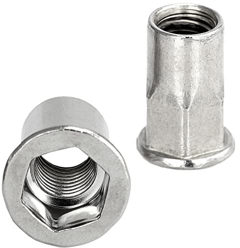 FASTON® Flachkopf Einnietmuttern mit Teilsechskantschaft offen M12x26 mm Edelstahl A2 V2A (1 Stück) Senkmuttern Blindnietmuttern Nietmuttern Muttern Flachkopfmuttern