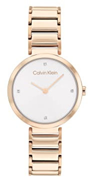 Calvin Klein Montre Analogique à Quartz pour Femme Collection Minimalistic T Bar 28MM avec Bracelet en Acier Inoxydable Couleur Or Rose Clair - 25200140