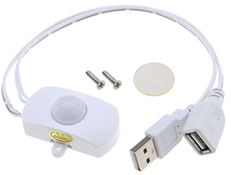 YINETTECH PIR-Bewegungsmelder-Schalter, DC 5 V-24 V, 4 A, Präsenzmelder-Schalter für LED-Beleuchtung, PIR-Infrarot-Bewegungsmelder, automatischer Schalter, LED-Streifen, USB-Schnittstelle, Weiß