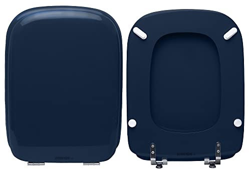 HYDRO HOME - Copriwater Ideal Standard Conca Come Originale, Tavoletta WC Ideal Standard con Cerniere Inclinate Idonee, Coperchio Water Copri Water in Legno Rivestito (BLU MARINO)
