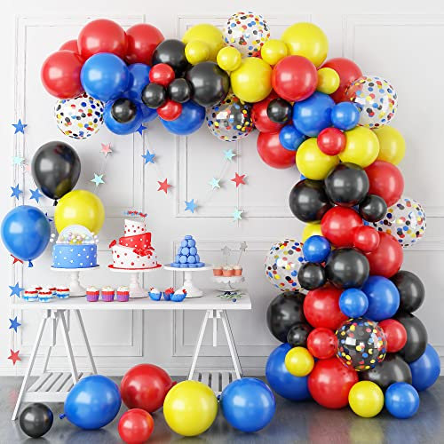 Red Yellow Blue Balloon Arch Kit 109pcs Dark Blue Red Yellow Black Balloons Garland Kit Birthday Colourful Party Balloon for Kids Hero Cartoon Super Carnival Circus Theme Baby Shower Decorations