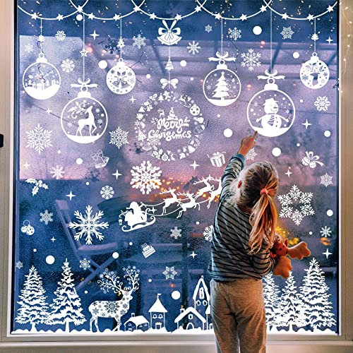Svanco Natale Adesivi Finestra Sticker Porta Statico Fai da te Finestra Sticker Natale Decorazione Rimovibile Riutilizzabile Wallpaper PVC Fiocchi di Neve, Campane 9 fogli