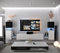 Ensemble Meuble TV Mural Suspendu Salon – Meuble Salon Design Moderne avec colonnes - Vitrines et rangements avec éclairage LED Bleue (AN105-21BW-M5 1A)