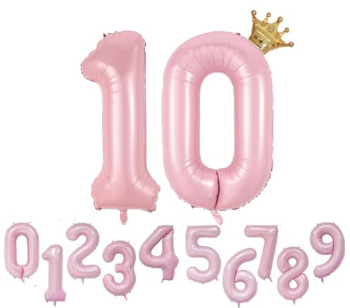 Foil Luftballon 10 Helium Folienballon Zahlen Ballon XXL Folien Rosa Ballon 10 Geburtstag 100cm/40inch
