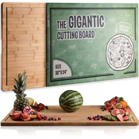 Grizzly Living Gigantische Bambus-Schneidebretter für Küche, 91,4 x 61 cm, mit Saftrillen, robustes Schneidebrett für Fleisch, Gemüse und Holzwaren, dickes Schneidebrett für Herd und Ofenabdeckung