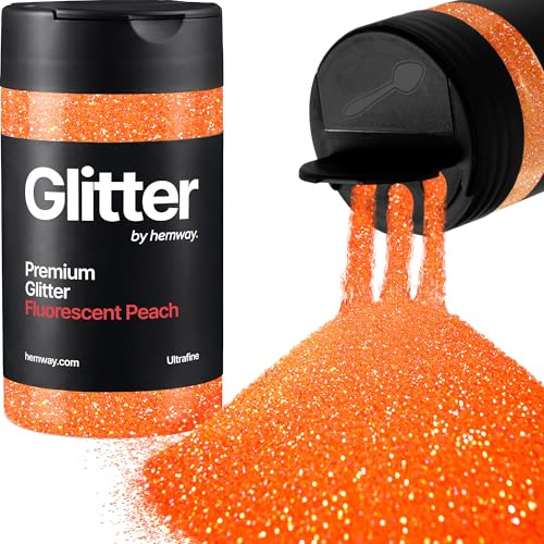 Hemway Fluorescent Peach Orange Glitter Shaker, 130g Ultrafine Glitter | for Resin & Epoxy Crafts for Decorating, Halloween, Christmas, Nail, Face, Art