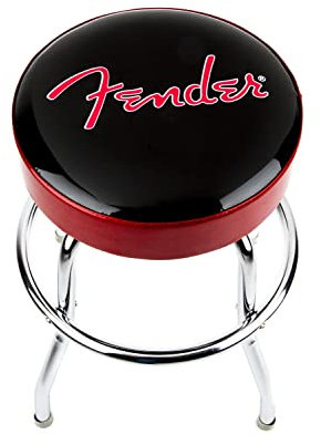 Fender Sgabello, Ideale per i giocatori e fan di Chitarra, con Logo Rosso Scintillante, Imbottito in Schiuma, 24, Nero e Rosso Scintillante