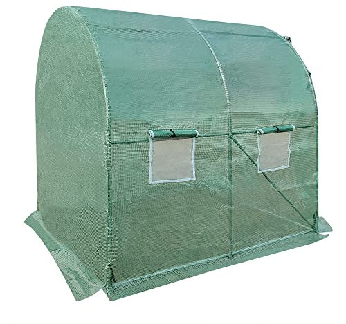 Walk In Polytunnel Outdoor Garden Greenhouse with Roll Up Door Steel Frame (2x2x2m)
