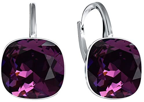 Damen Hängen Ohrringe Silber 925 mit Marken Kristalle Zirkonia - Schmuck Echt Silberne Hängende Ohrhanger für Frauen und Mädchen - Hängeohrringe Ideal Geschenk (Ametyst)