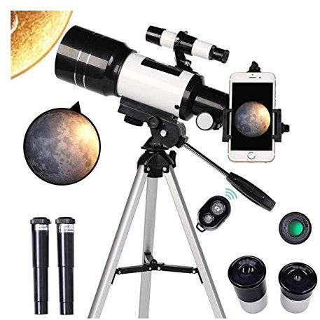 Kinder-Teleskop für Erwachsene, Astronomie-Anfänger, 70 mm, Reise-Refraktor, Teleskop, Smartphone-Adapter, Kamera-Auslöser, Drahtsteuerung, Mondfilter für natürliche Landschaft