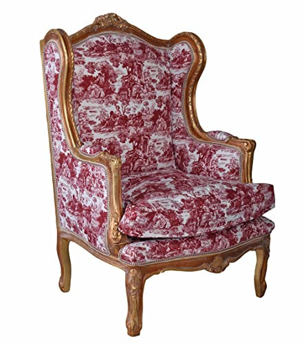 Ohrensessel Königlicher Thron Armlehnsessel Holz gepolstert Gold Rot Antik Sessel cat560a61 Palazzo Exklusiv