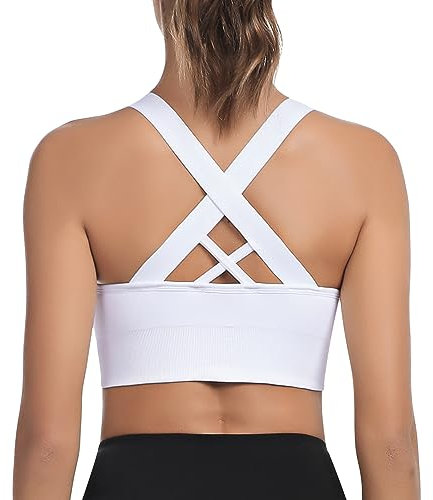 Leversic Sport BH Damen Push up, Sports Bra Ohne Bügel Sport BH Rückenfrei, mit Breiten Trägern für Besseren Halt und Unterstützung, 1pc-Weiß, M