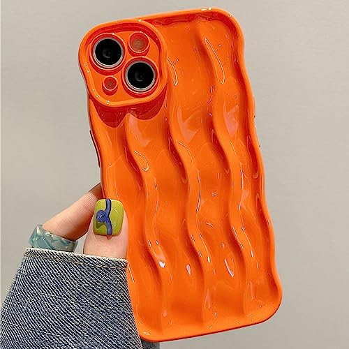 UEEBAI Water Ripple Pattern Curly Phone Case for iPhone 12 Pro Max 6.7 inch, Stylish Pretty Cute Wave Frame Soft Case 3D Protective Cover Shockproof Case for Women Girls Slim Case - Orange