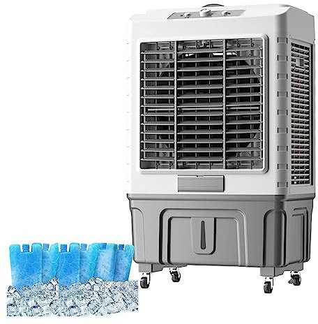 Ventilateur de Refroidisseur D'air Évaporatif Commercial Humidificateur Industriel, Climatiseur 3en1 Grand Réservoir D'eau de 55L Refroidisseur Domestique Moteur Puissant pour Refroidissement Efficace