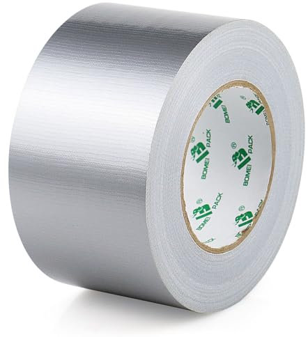 BOMEI PACK Gewebeband, grau, 75 mm x 50 m, reißfestes, breites, selbstklebendes und wasserdichtes Gewebeband, zum Reparieren, Befestigen, Bündeln