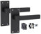 Golden Grace Victorian Straight Delta Door Handles Latch in Matt Black with 1 Pair of 3 Ball Bearing Hinges & Latches Pack, 1 Set - 120mm x 40mm Backplate
