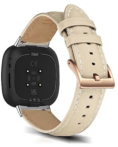 RoiYeel Cinturino Compatibile con Fitbit Versa 4/Versa3/Sense 2/Sense, Cinturini di Ricambio in Pelle Morbida， Ricambio Bracciale per smartwatch per Fitbit Versa 4/Fitbit Versa 3 Crema