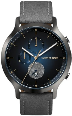Lilienthal Berlin Chronograph Meteorite III in anthrazit – Herrenuhr am Leder Armband aus Chirurgenstahl mit einem Quarzuhrwerk, saphirgehärtetem Mineralglas & Meteorit im Ziffernblatt – 42,5 mm