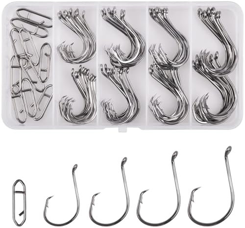 Circle Hooks Fishing Hooks,50/100pcs 2X Strong Octopus Hooks Sea Fishing Hooks Offset Sport Circle Hooks for Saltwater Freshwater Bass Carp Pike Tuna Sea Fishing Tackle Gear (90pcs Kit(2/0-5/0))