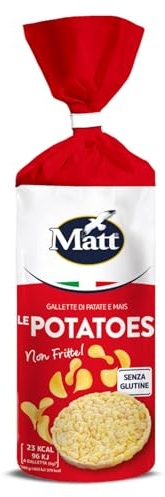 Matt, Le Potatoes, Gallette di Patate e Mais, Non Fritte, Senza Olio, Senza Glutine, Senza Lievito, Snack Stuzzicante e Alternativo a Basso Contenuto di Grassi, Confezione da 100 g