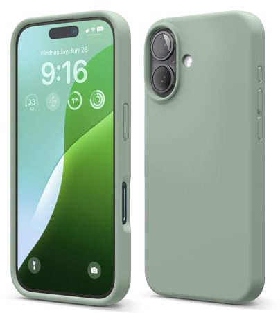 elago Compatible with iPhone 16 Case, Premium Liquid Silicone Case, Full Body Protective Cover, Shockproof, Slim Phone Case, Anti-Scratch Soft Microfiber Lining, 6.1 inch (Khaki Green)