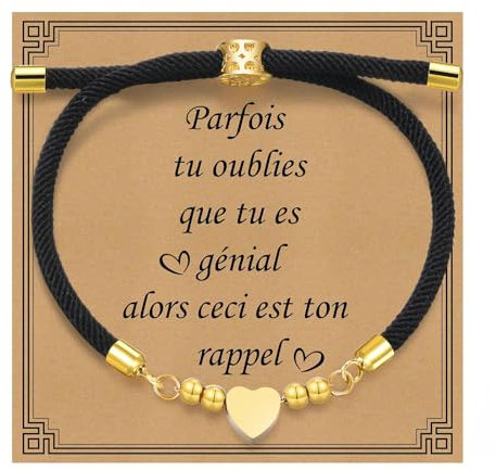 Bracelet Amitié Femme Porte Bonheur - Bracelet en Corde Noué Coeur Fait à la Main Bracelet Protection Amulette Bonne Chance Amitié Diplômés Couples Anniversaire Cadeau Noel (Noir)