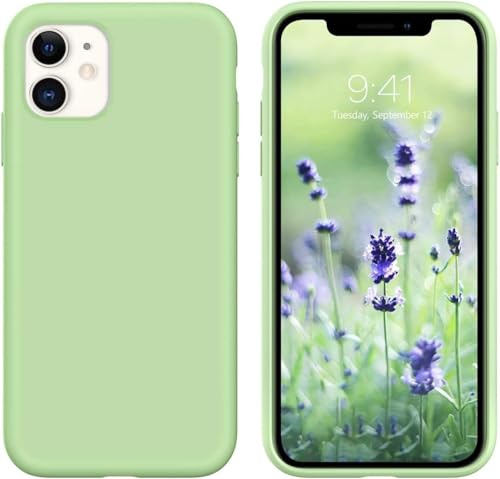 Generico Cover in Silicone Liquido per iPhone 11, Custodia in Gomma Gel Morbida,anti importe con microfibra all'interno fucsia (verde mela)