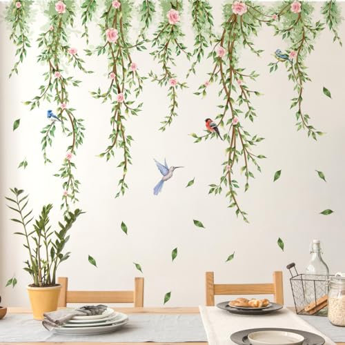 Wall Stickers for bedrooms, Plants Flowers Birds Vines, Wall Stickers for bedrooms Home Decoration Wall Stickers self-Adhesive