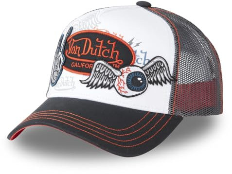 Von Dutch Kappe für Damen und Herren, Trucker-Kappe, mit Patches, verstellbar, weiß, Einheitsgröße