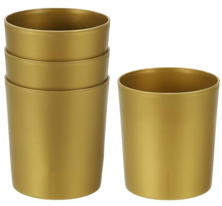 M METERXITY 4-Pack Plastic Plant Pots, 4 Inch Plastic Planters Round Flower Planter Containers Flower Pots for Indoor/Outdoor/Garden, Plant Holder [Gold Tone]