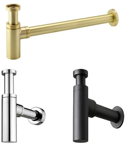 Minimalist Round Bottle Trap Waste 32mm UK Standard Adjustable Height Sink Urinal Pipe (Chrome)