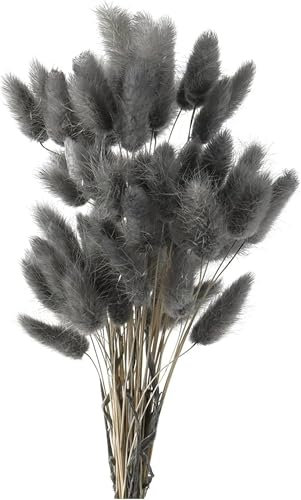 50PCS Pampasgras Trockenblumen, 45 cm Natürliche Lagurus Getrocknet Blumen Getrocknetes Schilfgras Getrocknetes Pampasgras für Hochzeit Hause Party Wedding Büro Fotografie Vase Deko (Grau)