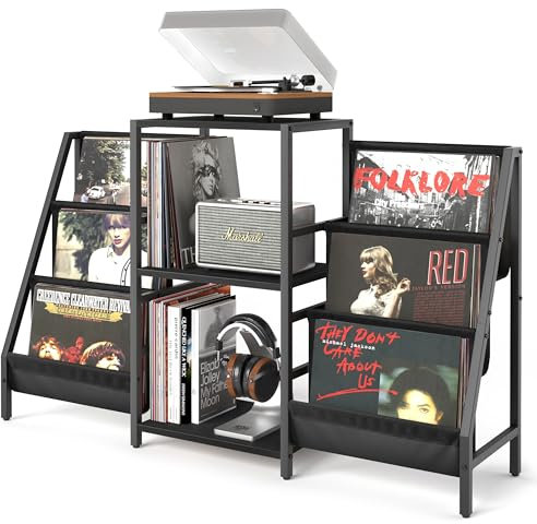 Plattenspielerständer mit Vinylaufbewahrung, Plattenspielertisch mit Schallplattenspeicher bis zu 280 Alben, Turnta ble Ständer mit Schallplattenhalter Display Regal, Schallplattenschrank für Medien