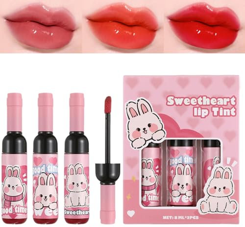 Lip Gloss Set, Lip Gloss for Women, 3 Colours Pigmented Lip Stain Set, Wine Bottle Shape, Long-Lasting Daily Makeup for Women, Girls, Mother or Girlfriend
