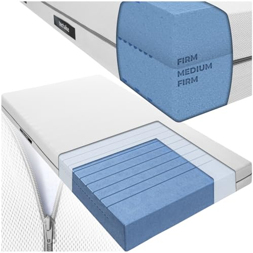 tectake® Matratze, Schaumstoffmatratze mit Komfortschaum und 3D Mesh Gewebe, 2in1 Härtegrade H2 und H3, Schlafmatratze für Bett, Ehebett, Gästebett, Doppelbett - 90x200 cm
